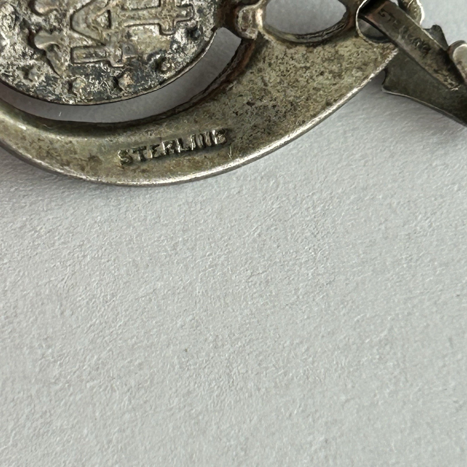 Vtg 925 Sterling Silver VIRGIN MARY PENDANT Marcasite 1″ + 0.25″ Bail