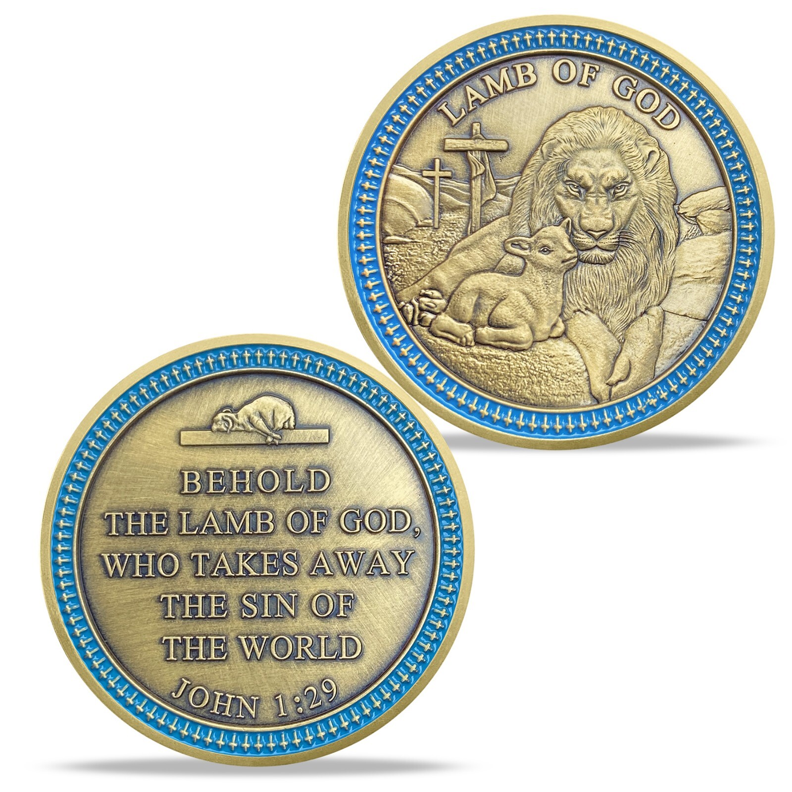 5pcs Lion Of Judah Challenge Coin Inspirational Christian John 1:29 Verse Token
