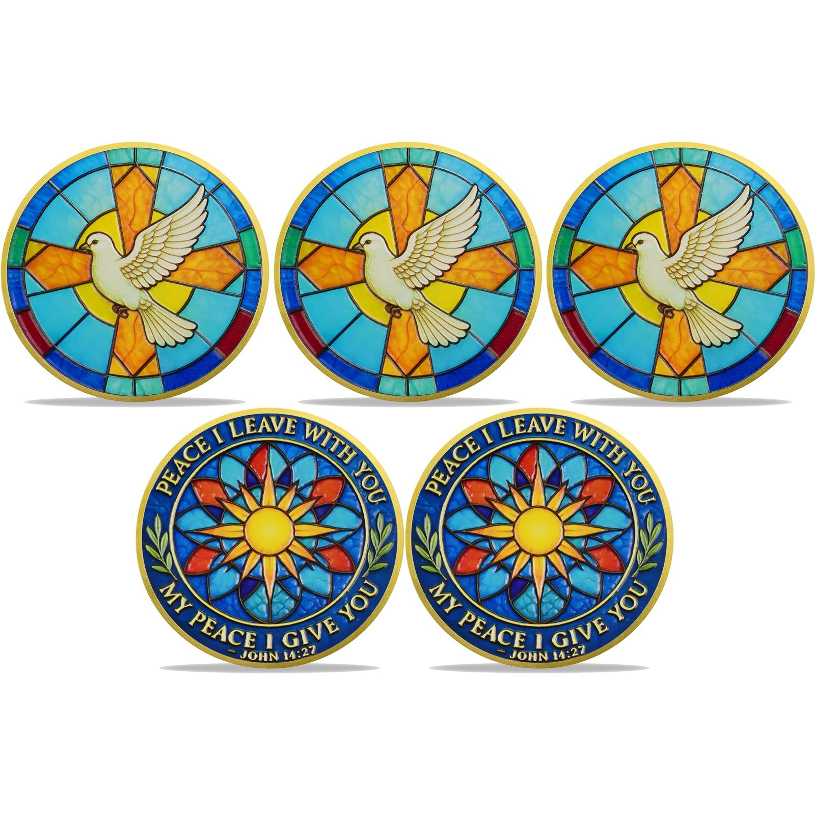 5pcs Christian Challenge Coin John 14:27 Bible Verse Holy Dove Themed Faith Gift