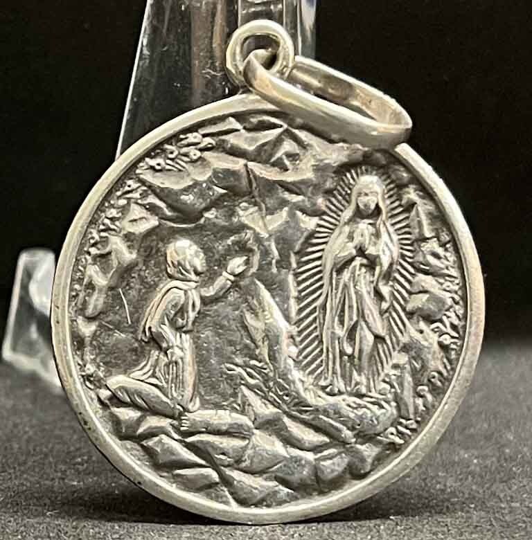 France vintage Our Lady of Lourdes silver catholic medal “900” 5.7 GRAMS
