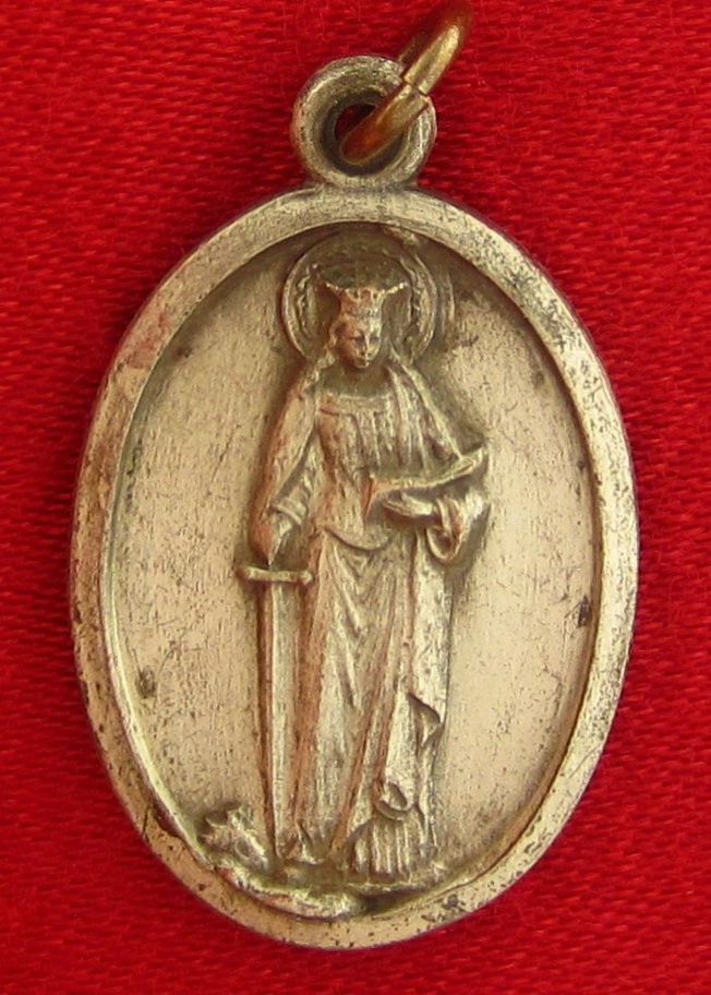 Vintage SAINT DYMPHNA Medal Religious Catholic Silvertone VIRGIN & MARTYR Medal
