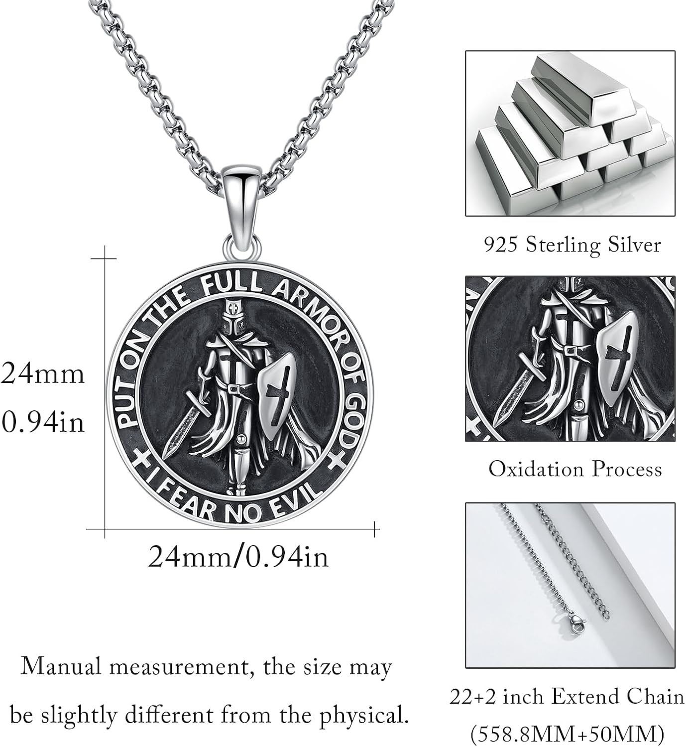 Sterling Silver Templar Knight Necklace | Religious Jewelry