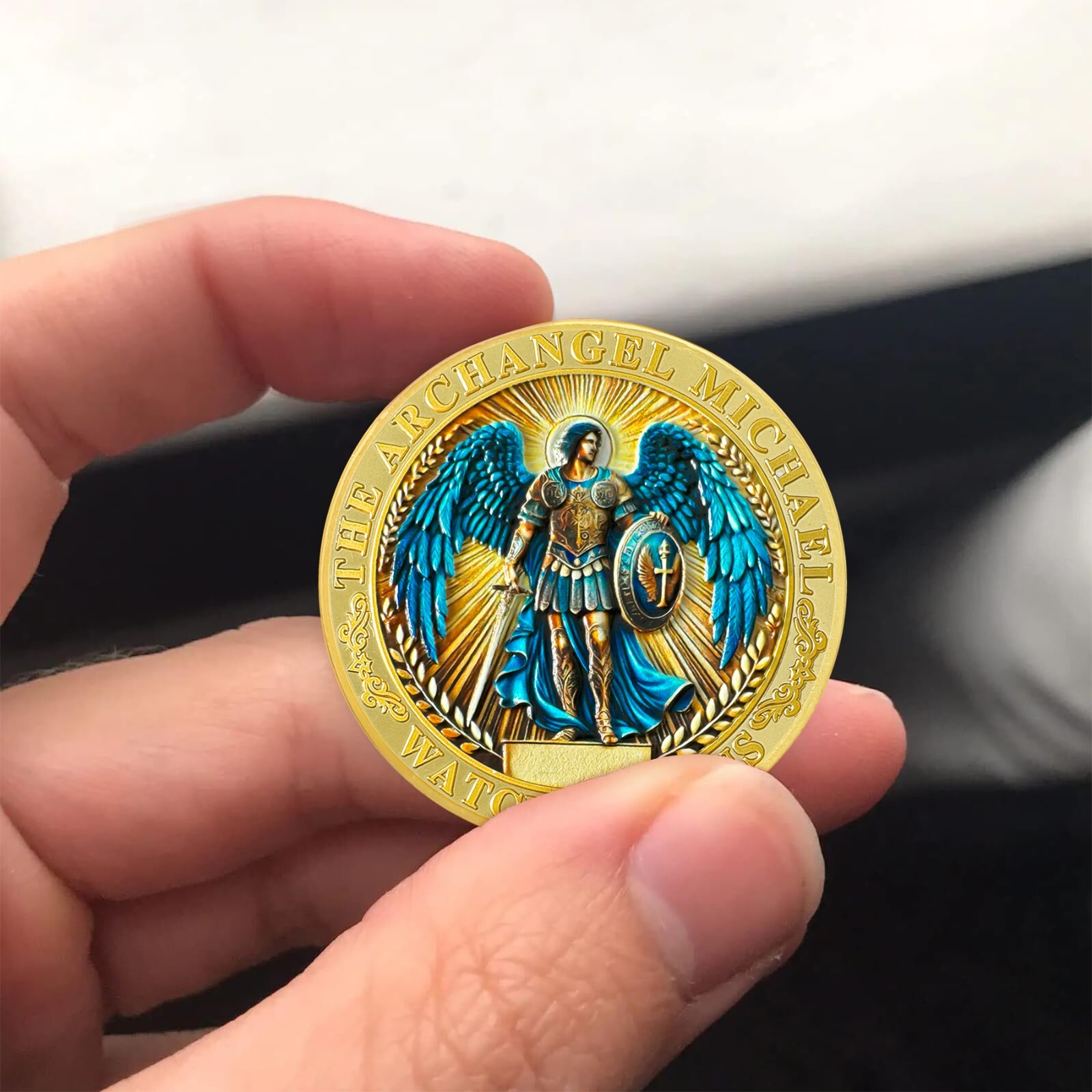 10pcs St Michael Archangel Prayer Coin Shield of Faith Psalm 91:10-11 Verse Coin