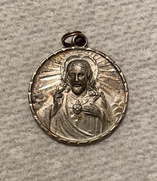 HMH Religious 925 Sterling Silver Vintage Jesus And Mary Sacred Heart Pendant