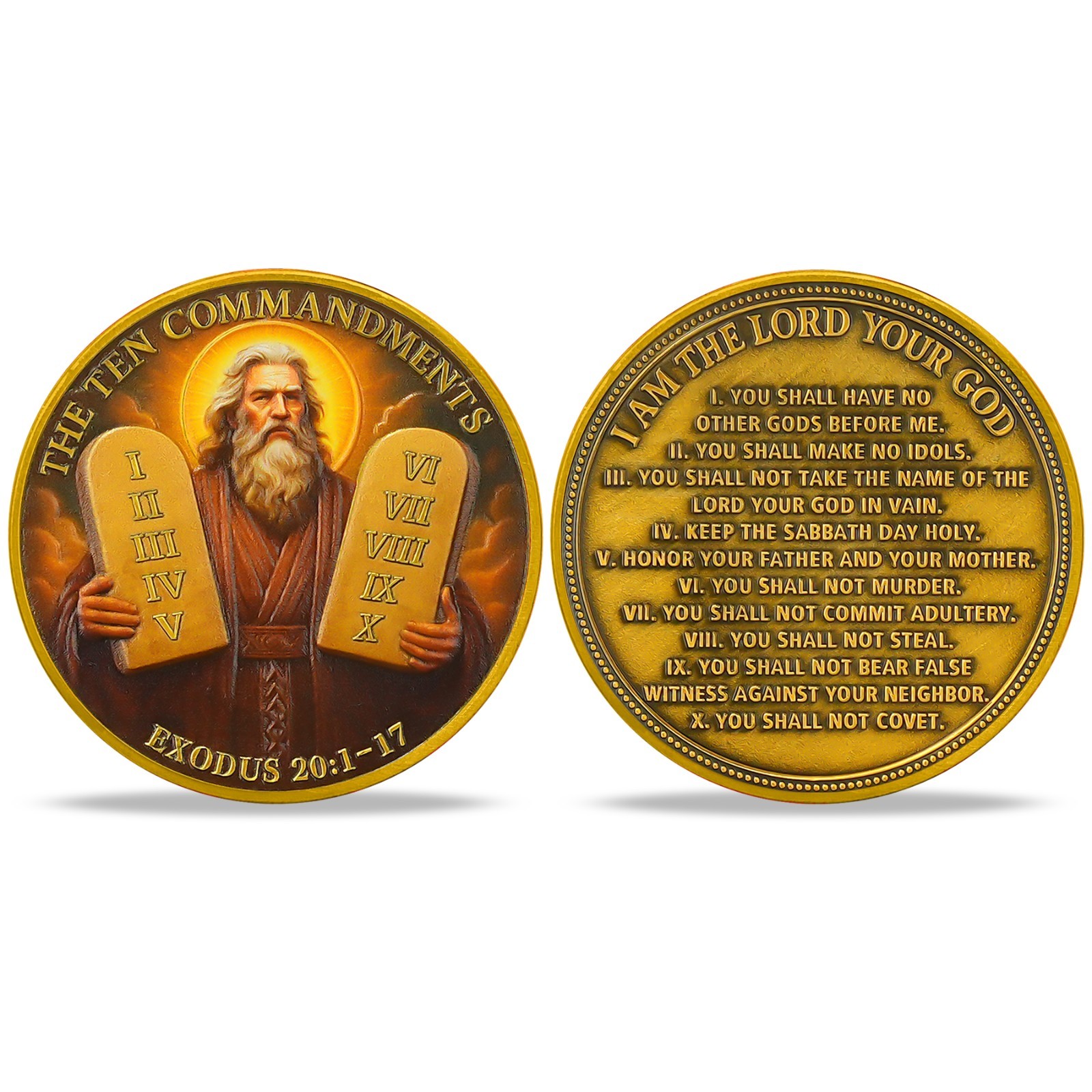 5pcs Christian Challenge Coin Ten Commandments Themed Exodus 20:1-17 Verse Coin