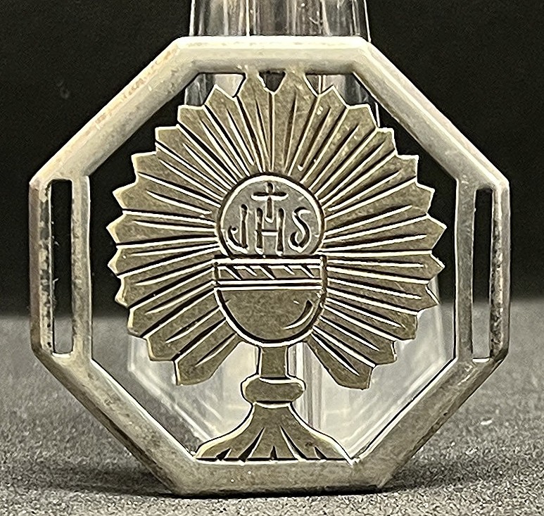 Old Beautiful silver 900 applique or plaque Chalice inscription IHS Christogram