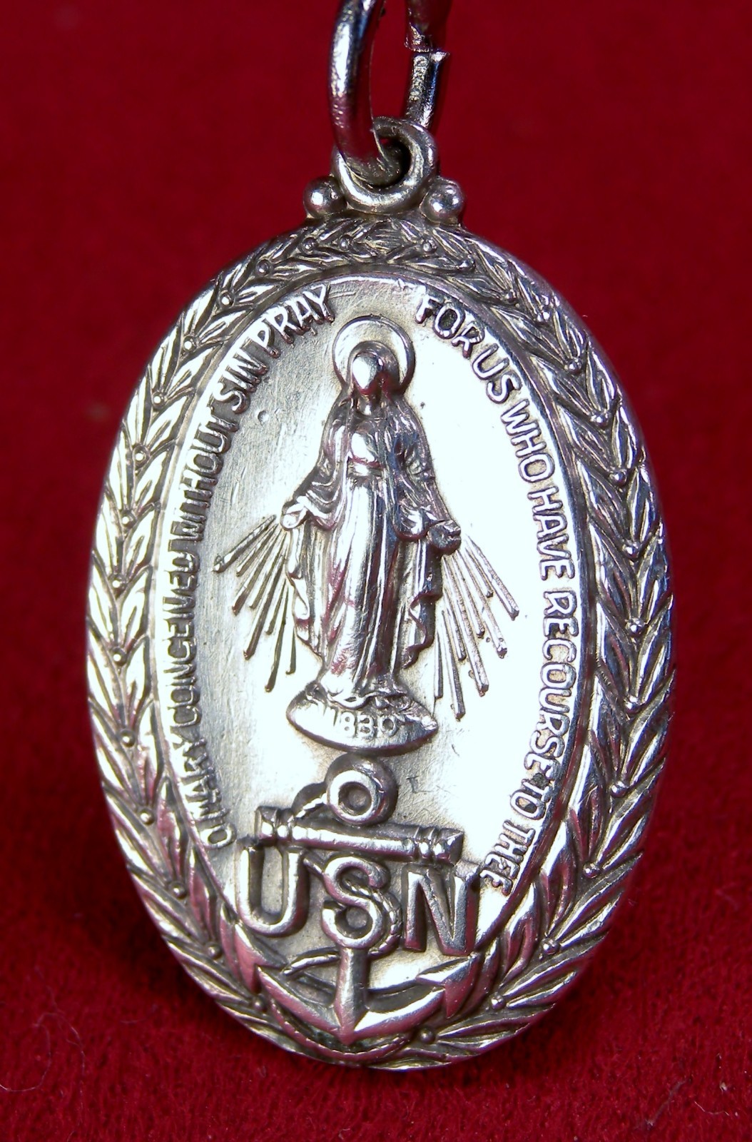 Sterling WWII USN Chaplain Sailors ID Victory Wreath Catholic Miraculous Medal