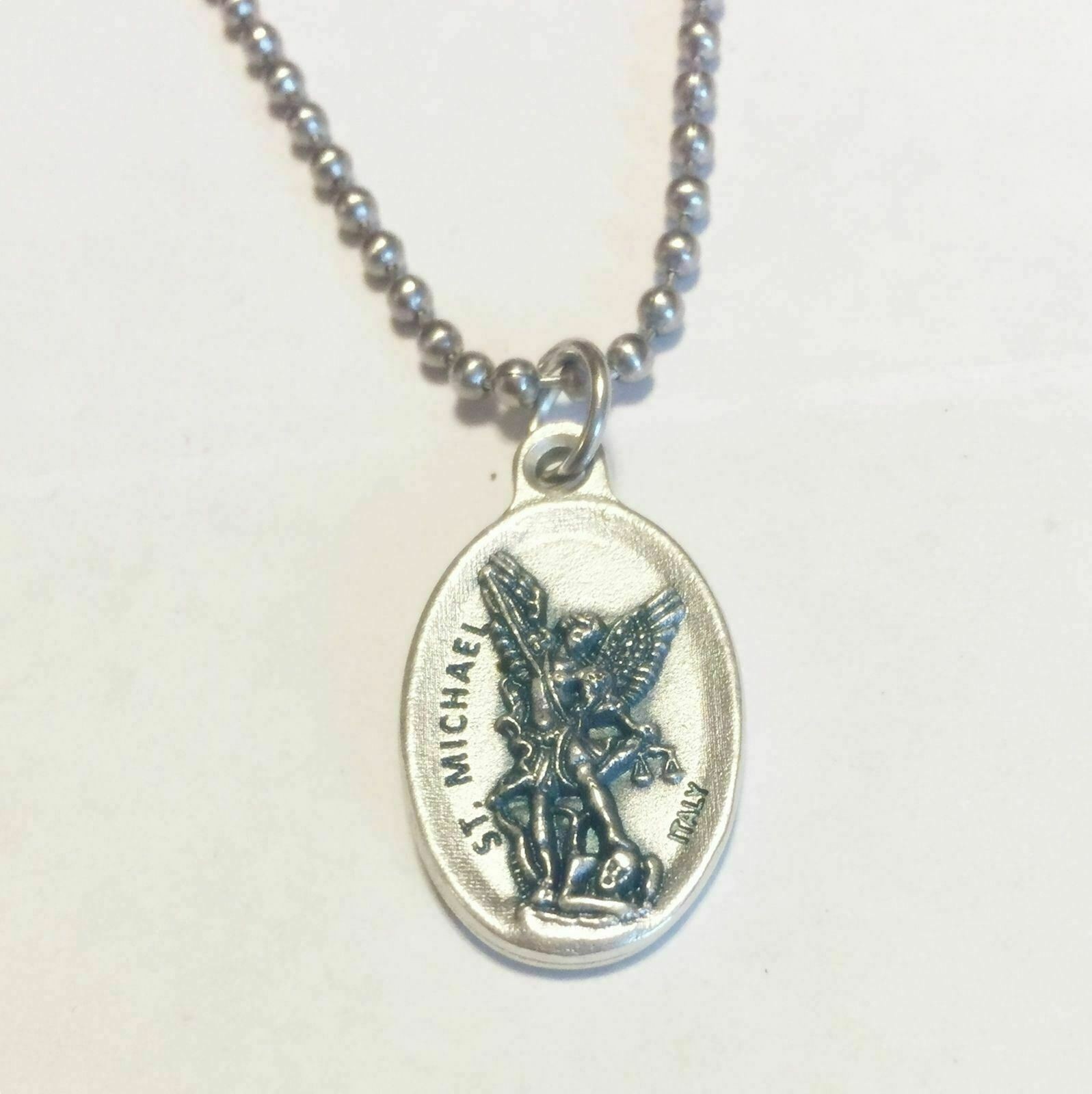 St. Michael & St Christopher 1″ Italian Medal Double Sided w Ball Chain Necklace