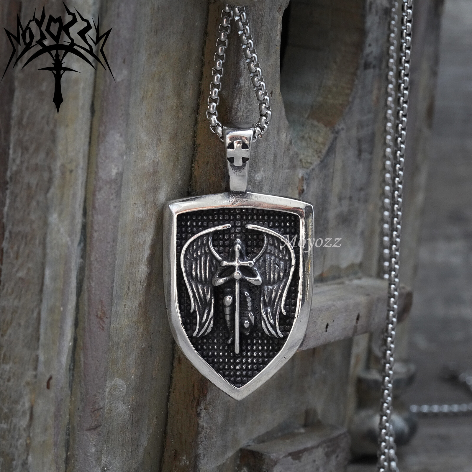 Archangel Saint St Michael Medal Shield Pendant Necklace Stainless Steel Chain