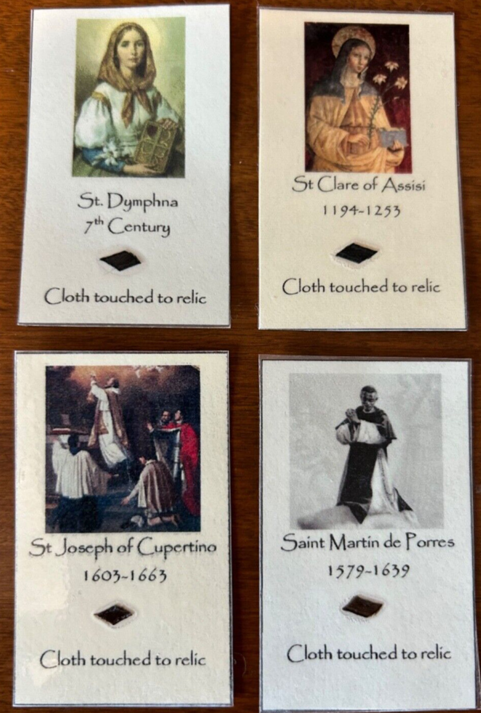 Catholic Saints homemade relic Holy cards St Dymphna Clare Martin Joseph