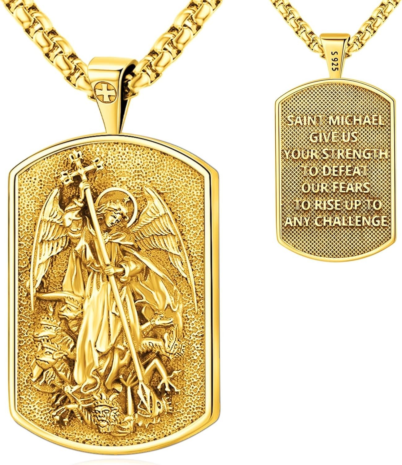 St Michael Necklace 925 Sterling Silver Gold Plated Pendant Gifts for Men Women