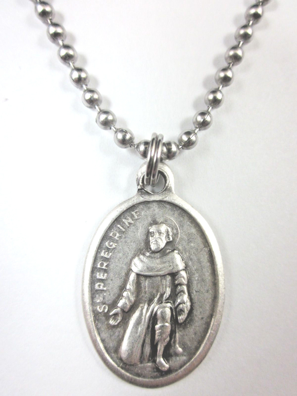 St Peregrine Medal Italy Pendant Necklace 24″ Ball Chain Gift Box & Prayer Card