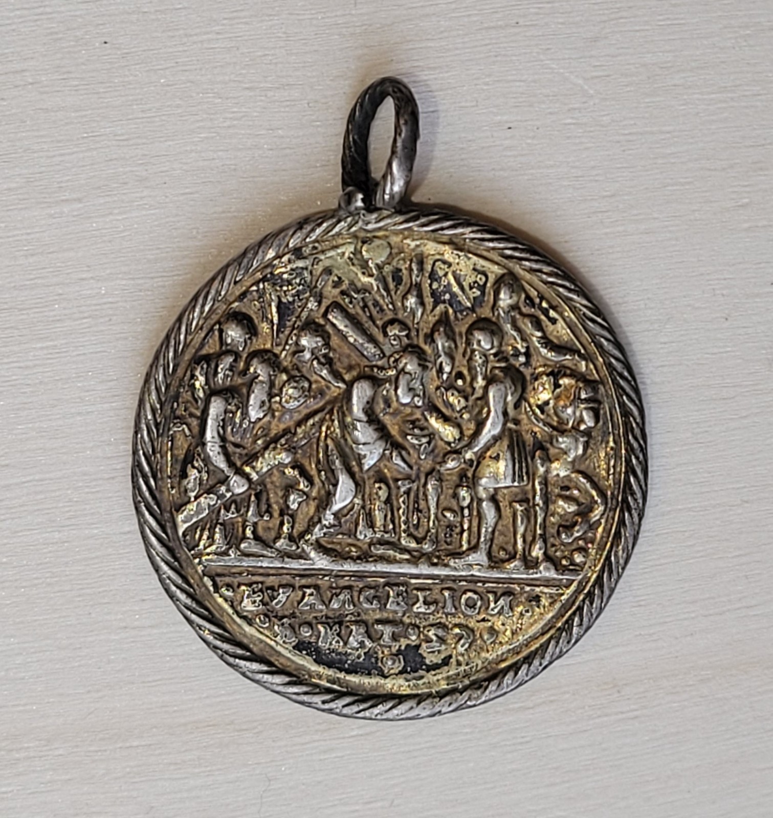Antique Gold Plated Abram Begat Isaac And Evangelion Religious Medal Pendant
