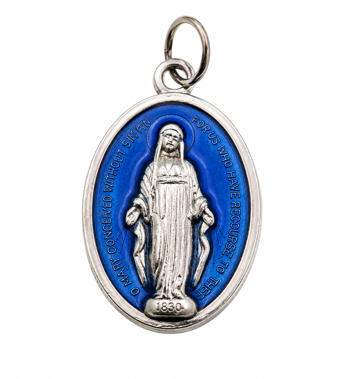 Zinc Alloy Blue Enamel Catholic Miraculous Medal w/ Jump Ring – Lot of 5