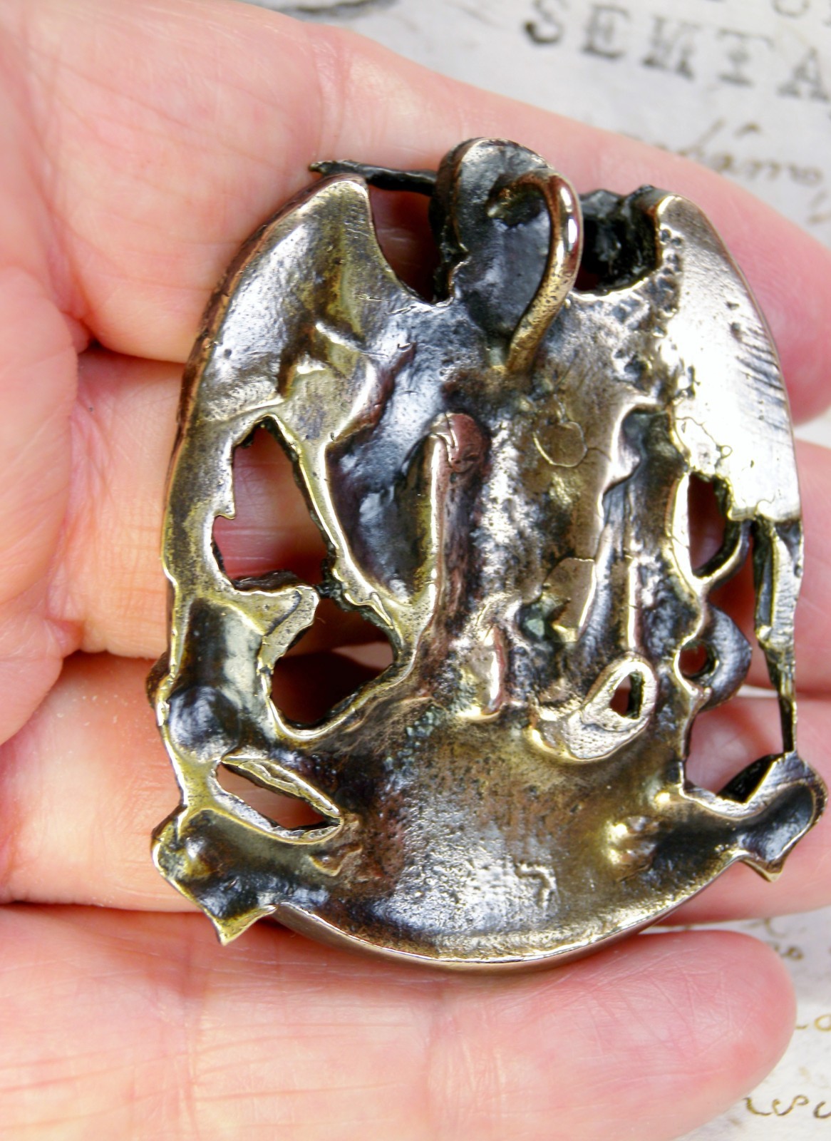 Cardinals Antique Catholic St. Michael Archangel Abbey Pilgrimage Bronze Pendant
