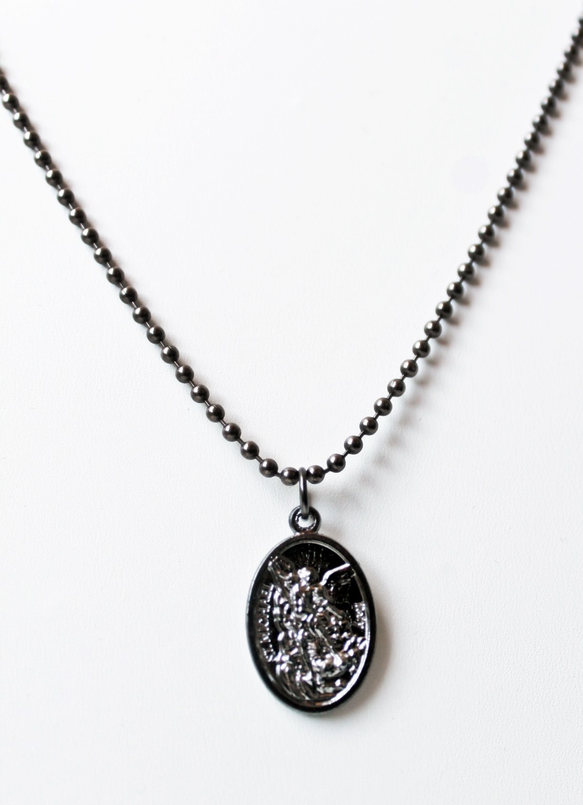 St. Michael & Guardian Angel Gun Metal Finish Double Sided 30″ Bead Ball Chain