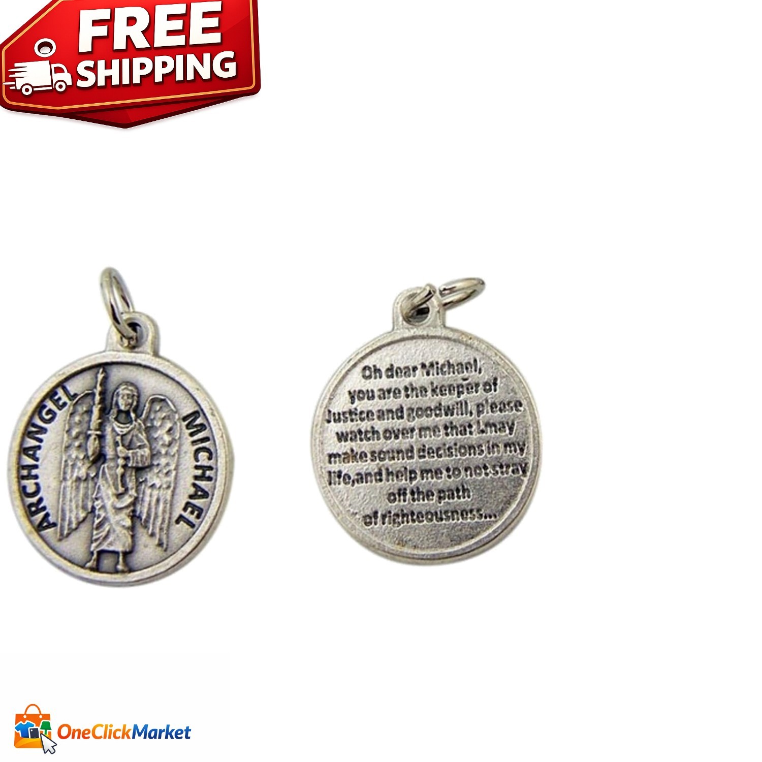 Elegant Silver Catholic Pendant with Saint Michael Design, 3/4 Inch Prayer Medal