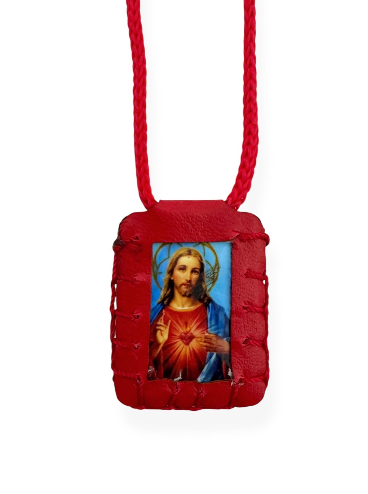 Detente Corazon Jesus esta Conmigo Red Corded Necklace Scapular Escapulario Rojo
