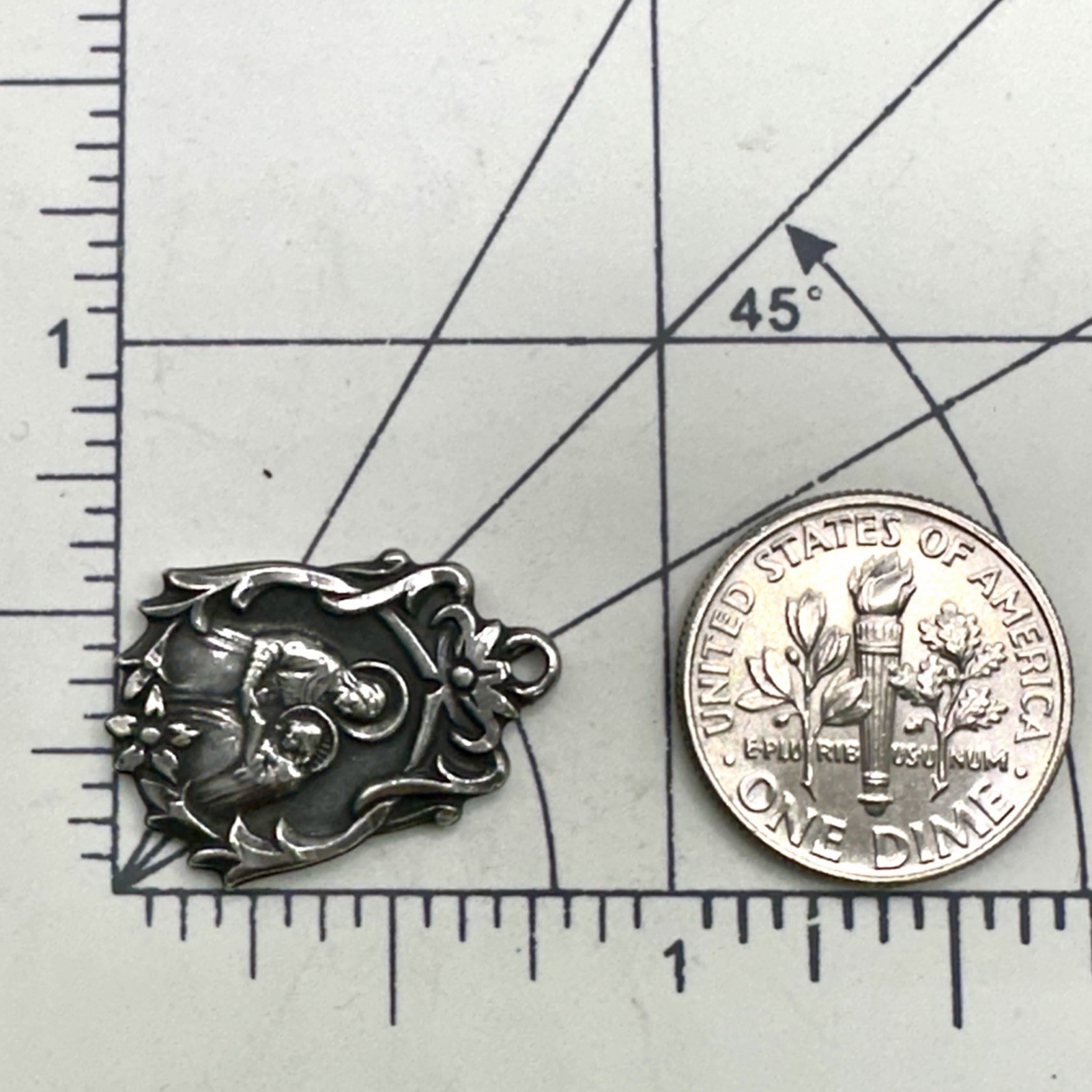 St Anne Teaching Virgin Mary Pendant Madonna Child HMH Sterling Silver Medal