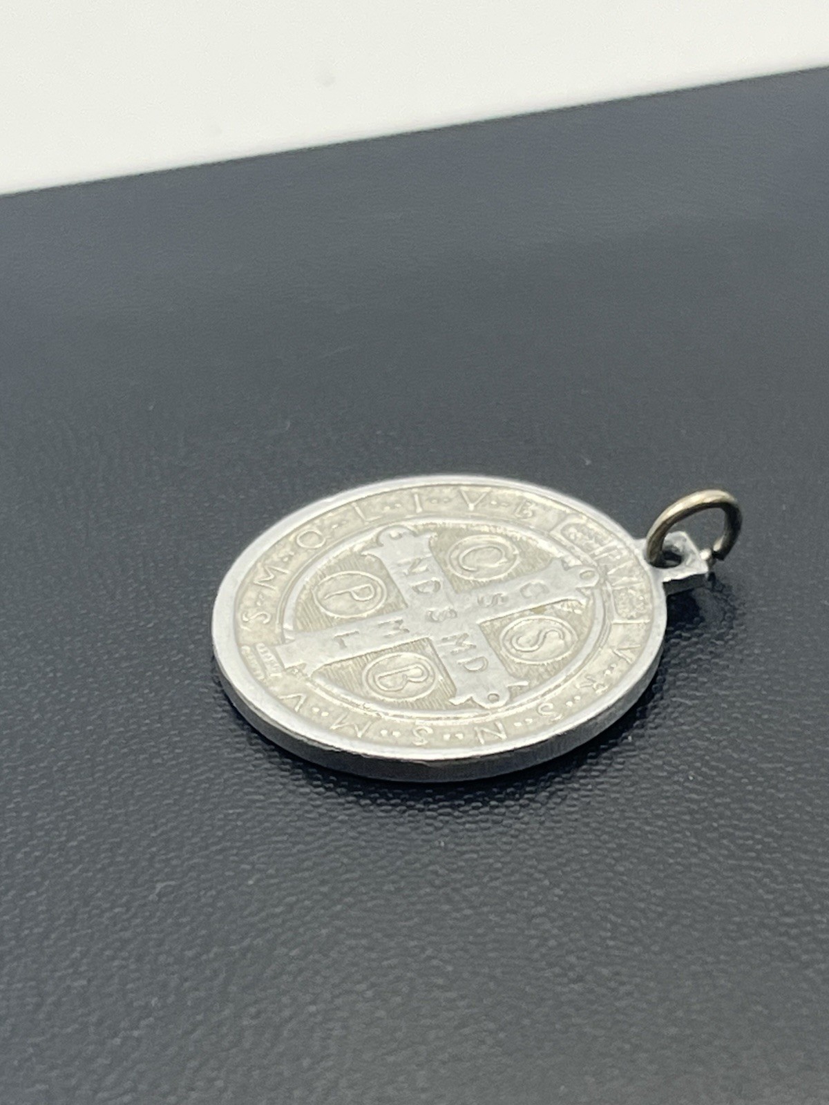 Saint Benedict Catholic religious silver tone round pendant for necklace