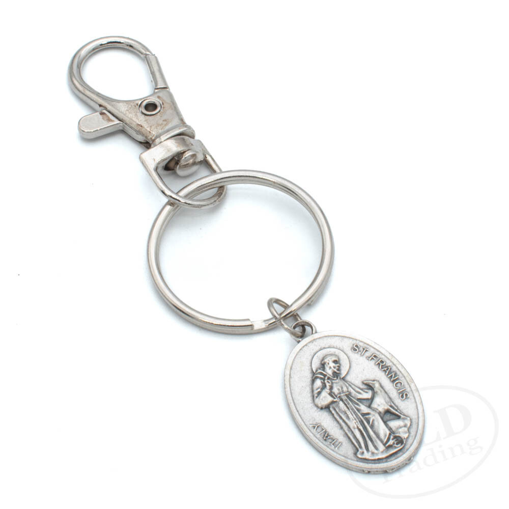 Italian Saint Francis Medal Keychain/Pet Collar Pendant – Zinc Alloy, Silver