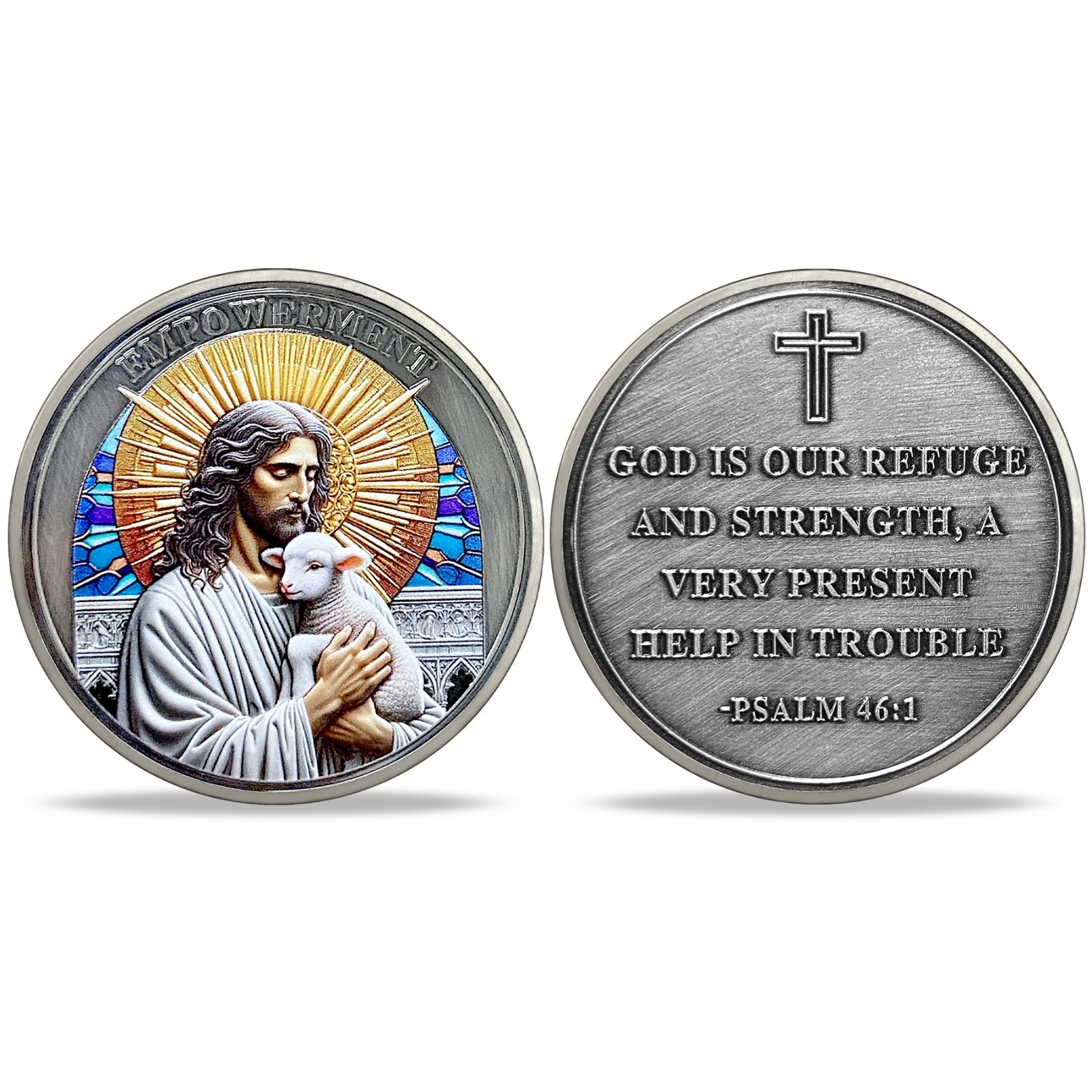3D Christian Jesus Prayer Coin Psalm 46:1 Bible Verse Religious Faith Token Gift