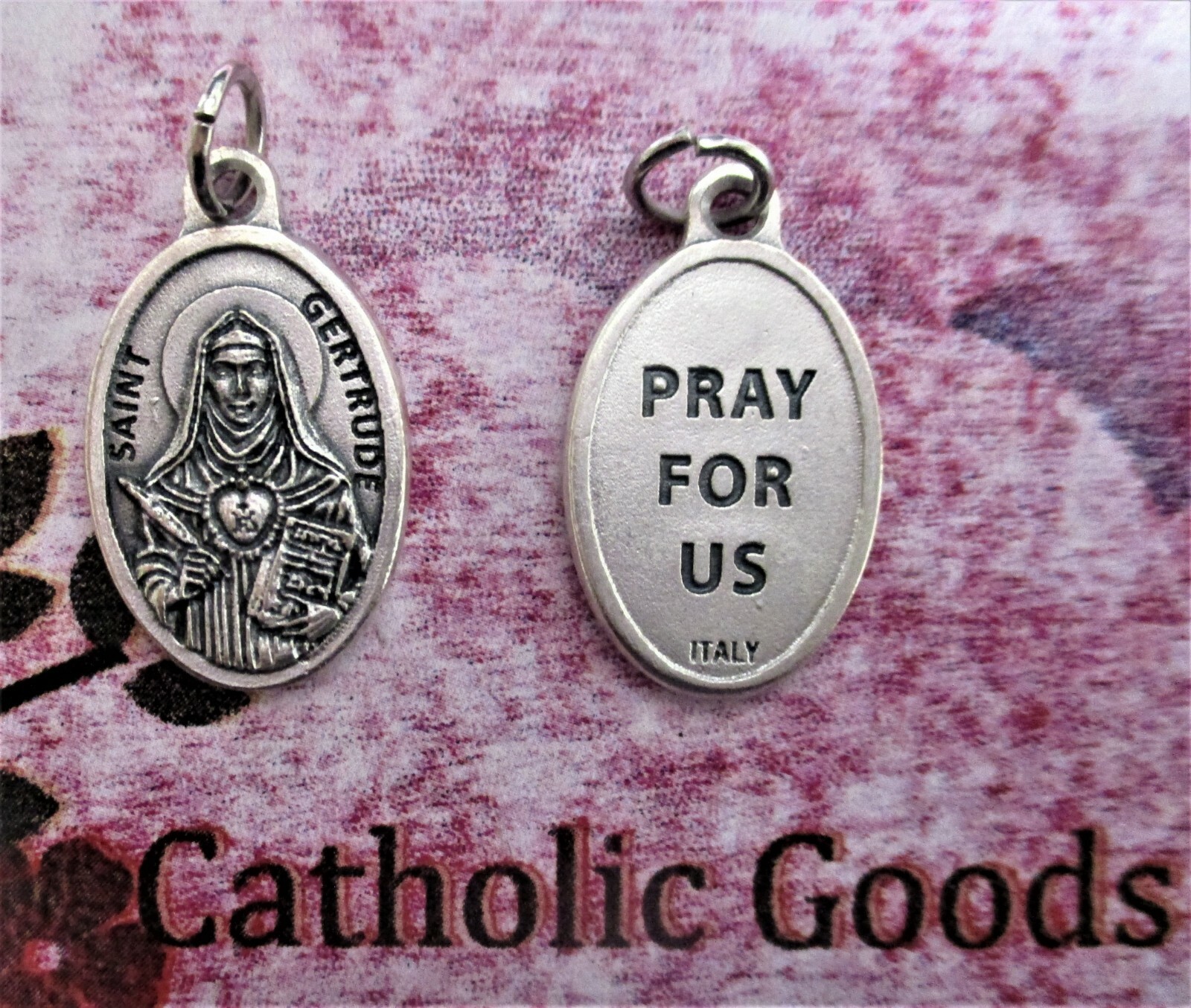 Saint St. Gertrude – Pray for Us – Oxidized Italian Die Cast 1 inch Medal