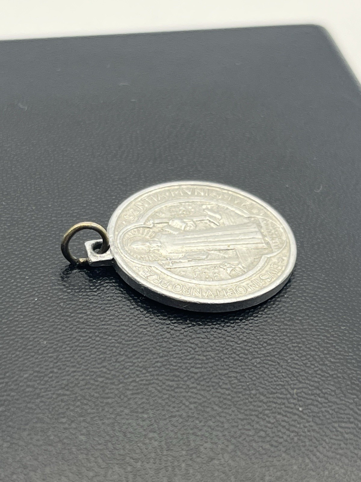 Saint Benedict Catholic religious silver tone round pendant for necklace