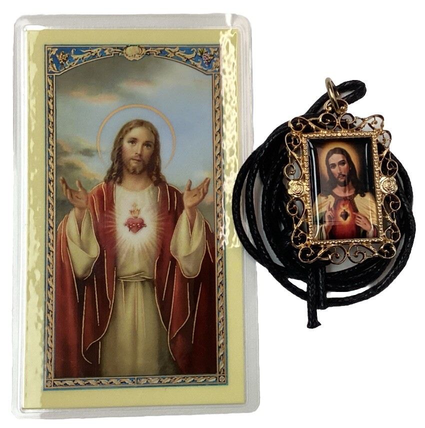 Medal Of Sacred Heart Of Jesus And Holy Card With The Healing Prayer At Bedtime.