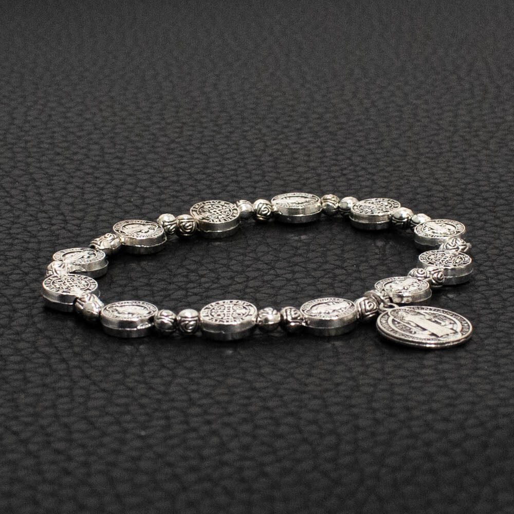 Saint St Benedict Medal Silver Rosary Bracelet Pulsera De Plata De San Benito