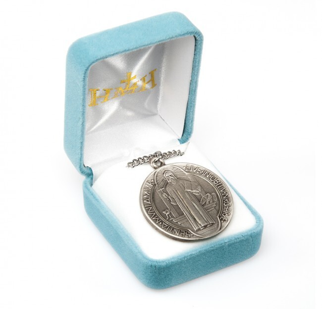 XLarge Size 925 Sterling Silver Saint Benedict Pendant Medal Necklace With Chain