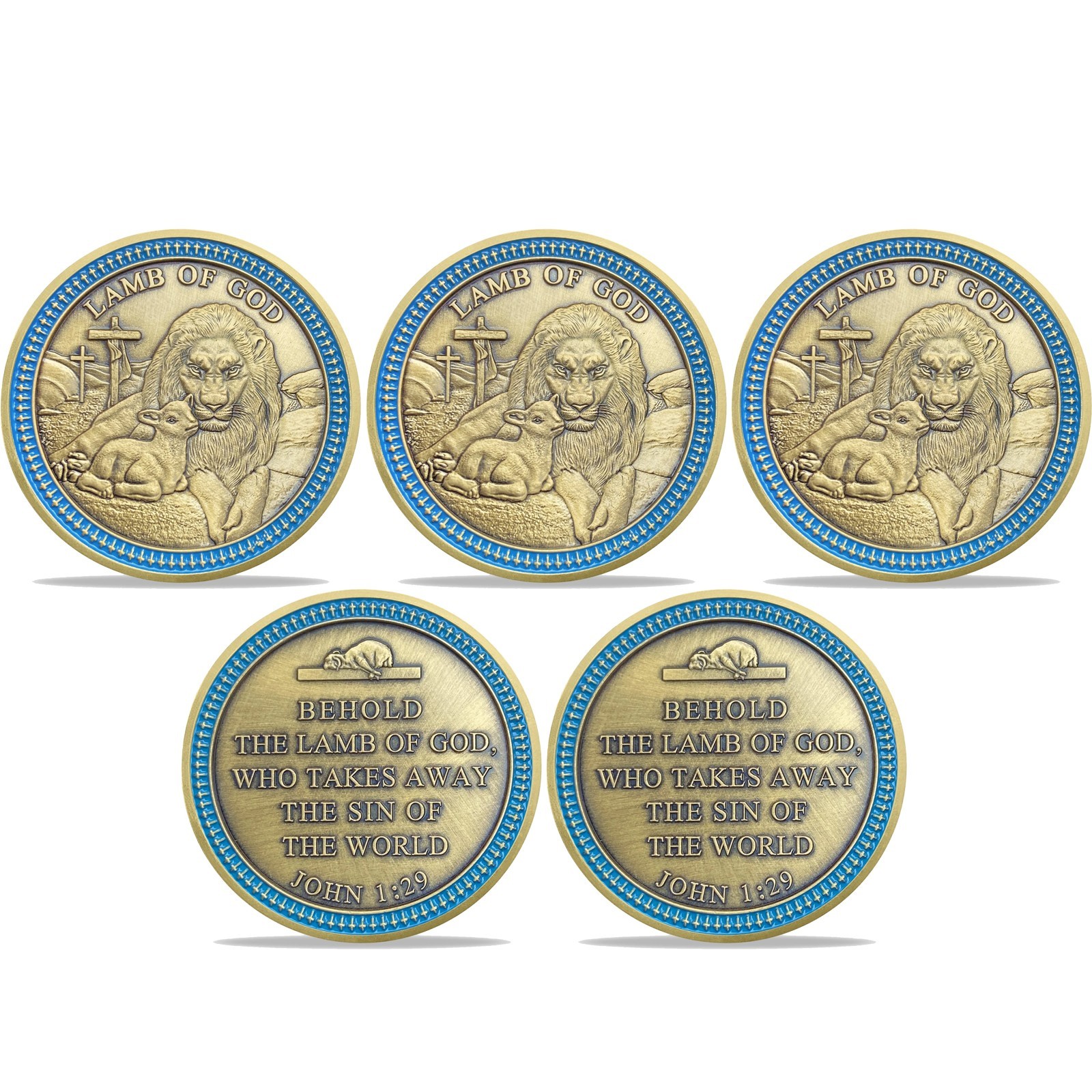 5pcs Lion Of Judah Challenge Coin Inspirational Christian John 1:29 Verse Token