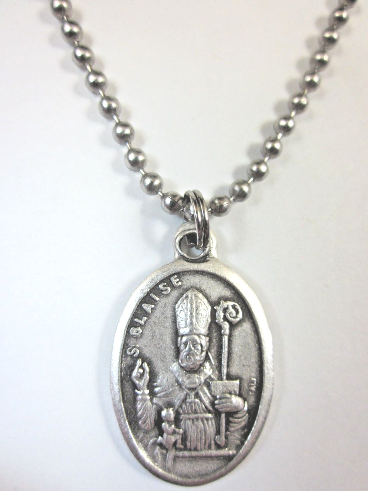 St Blaise Medal Italy Pendant Necklace 24″ Ball Chain Gift Box & Prayer Card