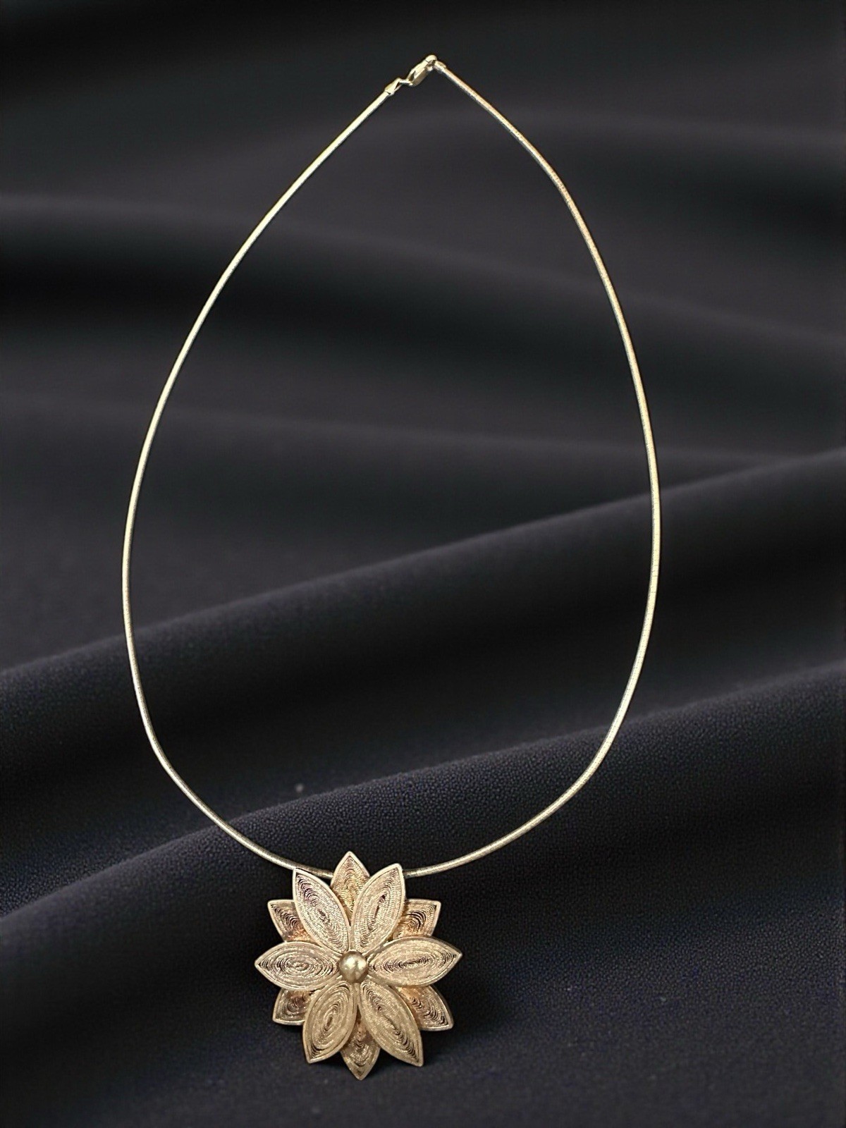 Sterling Silver Lotus Flower Pendant Omega Necklace 20″ Boho Chic Gypsy 20.1g