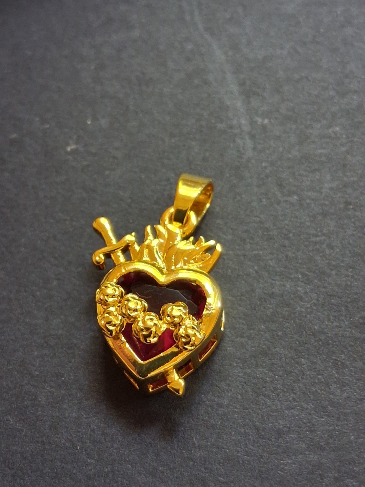 Immaculate Heart Charm Red Heart Flowers Sword and Flames Catholic Free Ship