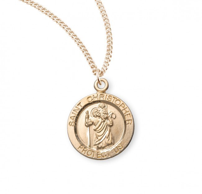 St. Christopher 16kt Gold over Sterling Round 0.7″ Medal, Gift Box, 18″ Chn, US
