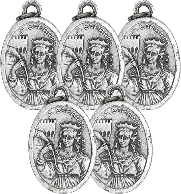 Needzo St. Barbara Medals, 0.75″ Silver Pendants for Rosaries & Crafts (5 Pack)