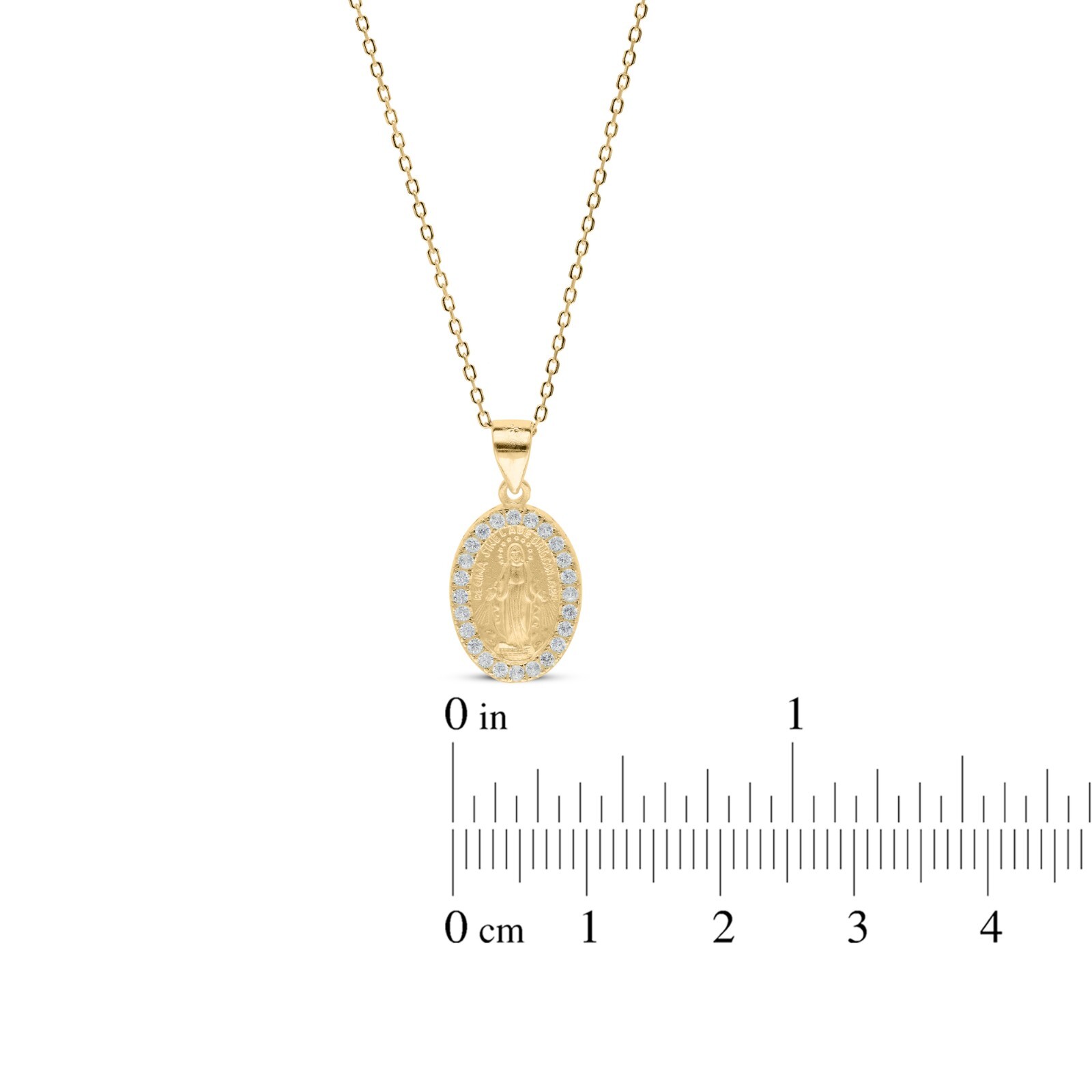 18k Gold plated Silver CZ Miraculous Medal Pendent Necklace Virgin Mother Mary
