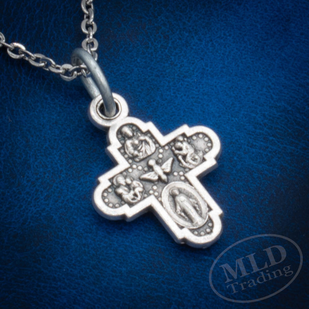 Four Way Medal Pendant Necklace – Silver Plated, 3/4″ Made in Italy, 18″ Chain