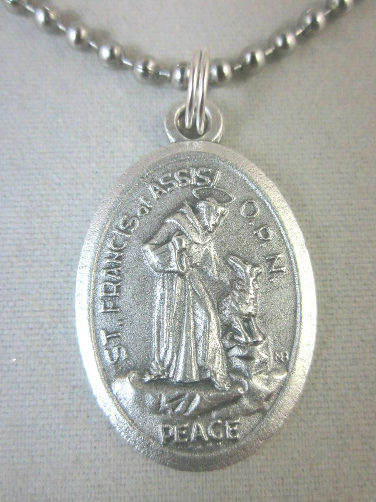 St Francis of Assisi PEACE PRAYER Medal necklace 24″ ball chain + prayer card