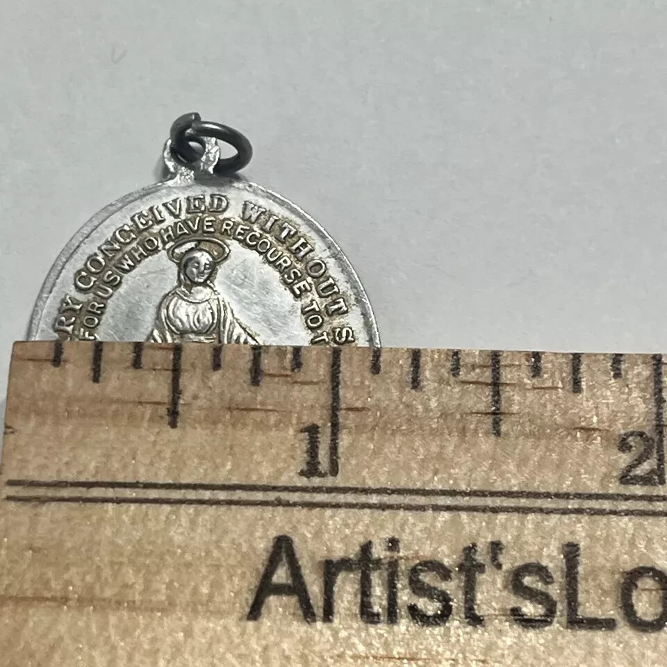 1950S ANTIQUE Medallion MARY CONCEIVED WITHOUT SIN ALUMINUM MEDALLION