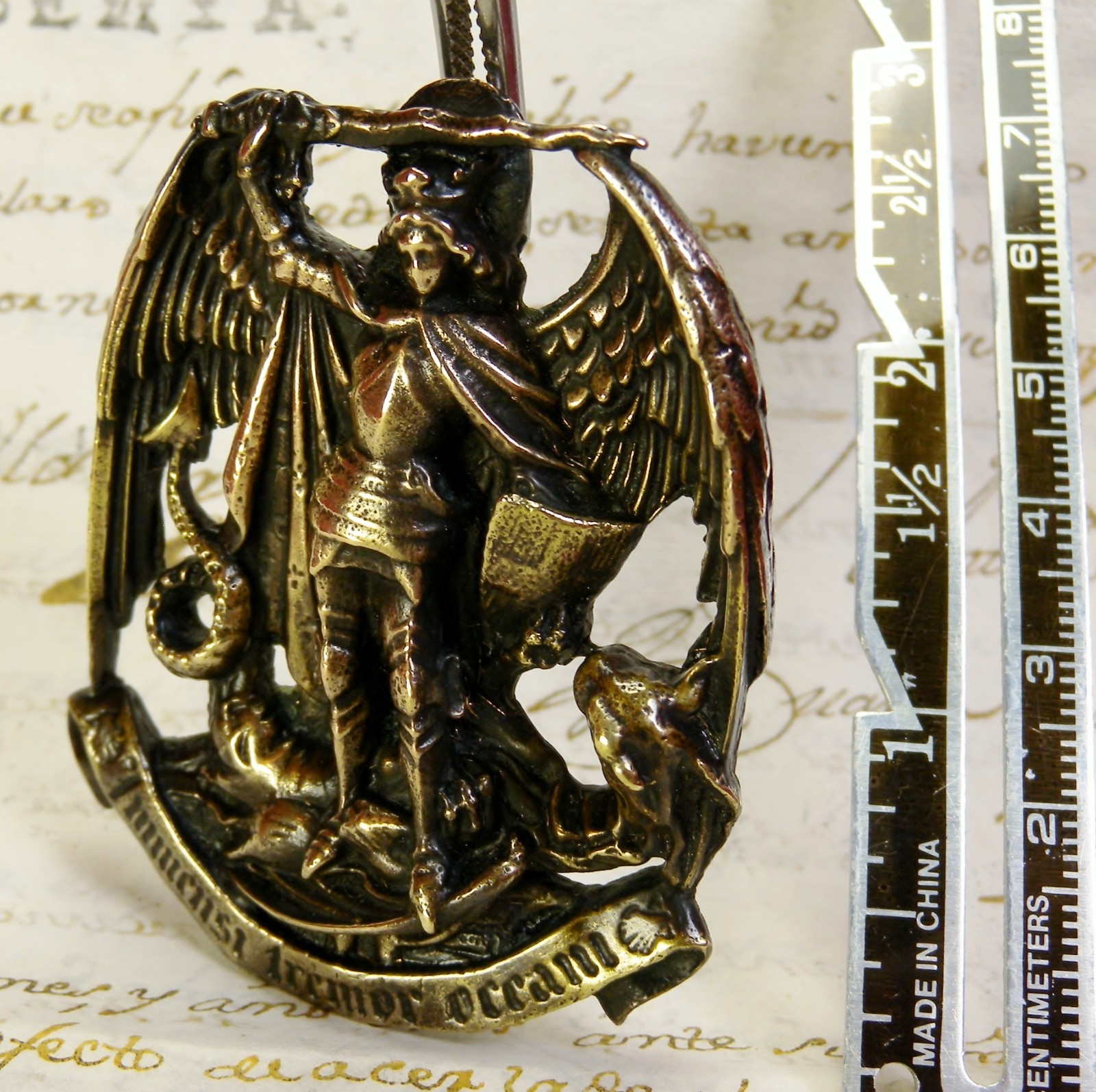 Cardinals Antique Catholic St. Michael Archangel Abbey Pilgrimage Bronze Pendant