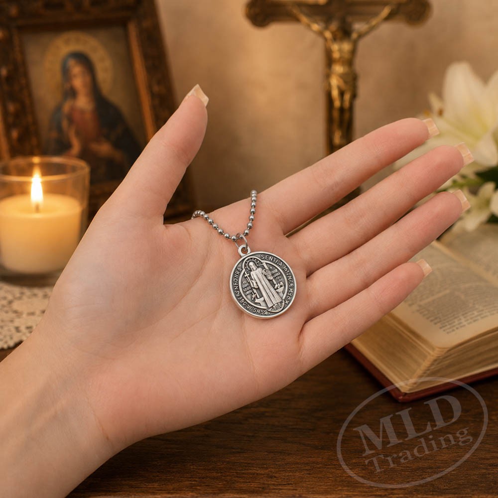 Made in Italy Saint St Benedict Medal Necklace 1″ Catholic Zinc Alloy Pendant