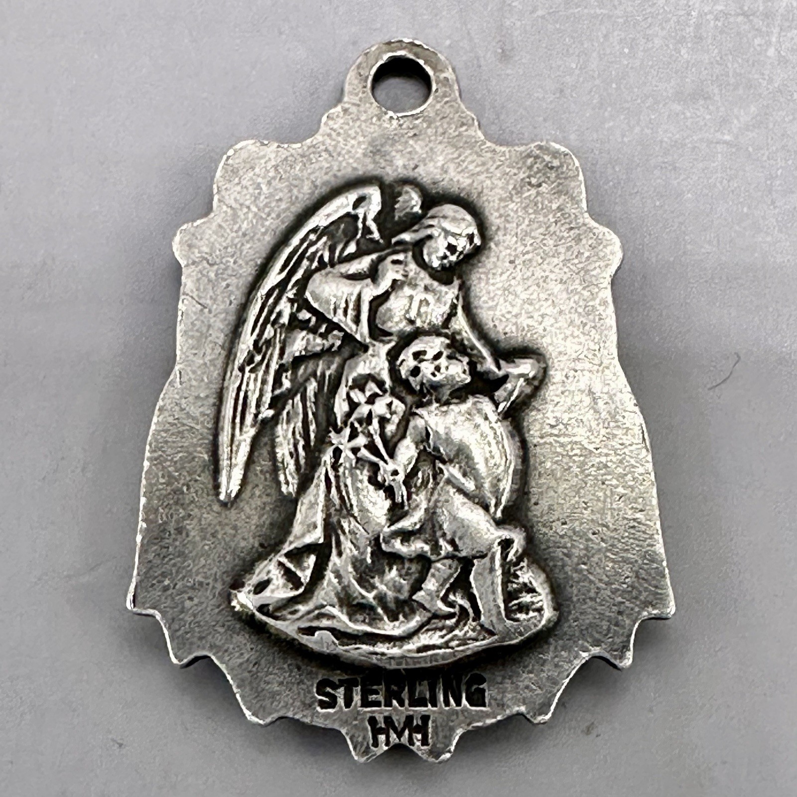 St Anne Teaching Virgin Mary Pendant Madonna Child HMH Sterling Silver Medal