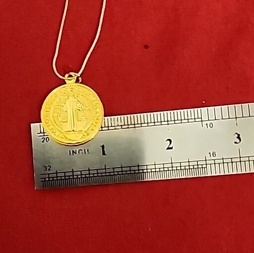 Golden Religious Saint Benedict Medal Pendant Necklace 19″
