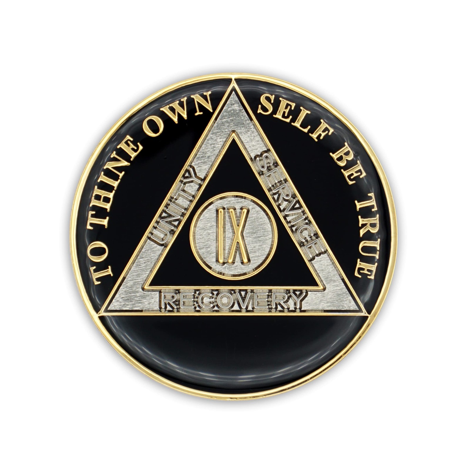 9 Year Sobriety Coin | Triplate AA Chip Recovery Anniversary Token (Black)