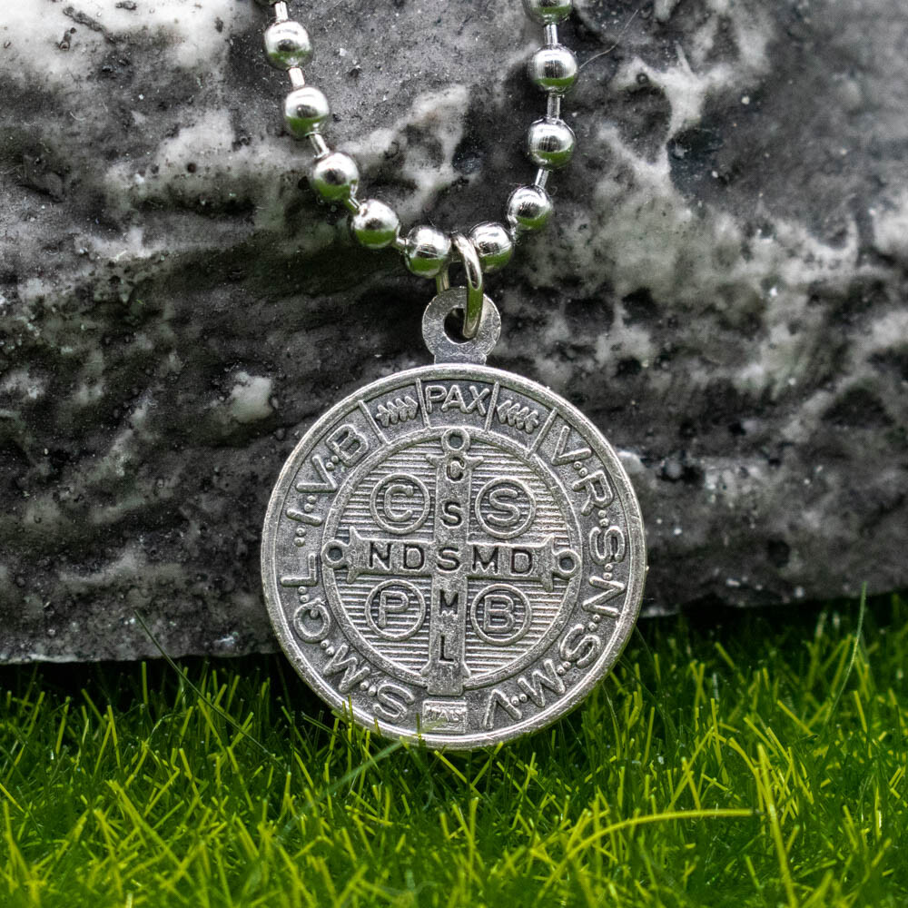 Premium Saint St Benedict Medal 3/4″ Pendant Necklace From Italy 24″ Ball Chain
