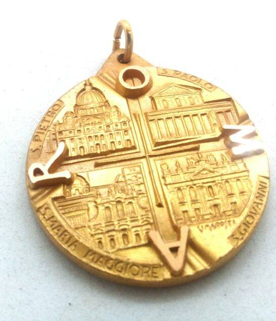 Pope John Paul II 4 Rome Basilicas Gold-Plated Medallion w/Free Vatican Postcard