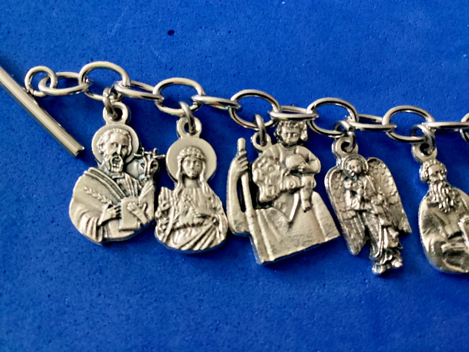 Custom Religious Catholic Saint Medal Charm Bracelet FIGURE Medals 8.5″ Angels