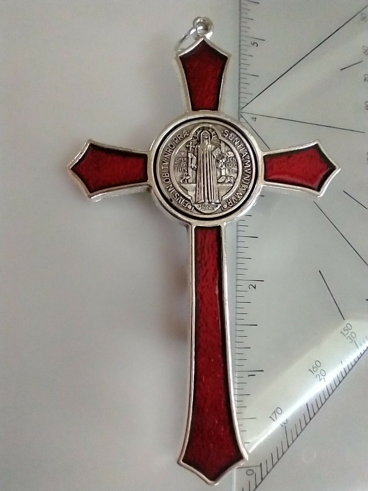 Catholic Large Red Enamel St Benedict 4.5″ Crucifix Cross Religious